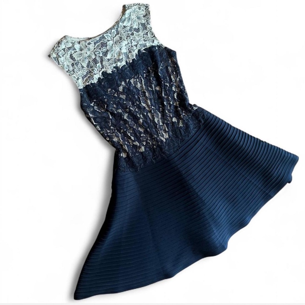 Tadashi Shoji Navy and Cream Lace Dress